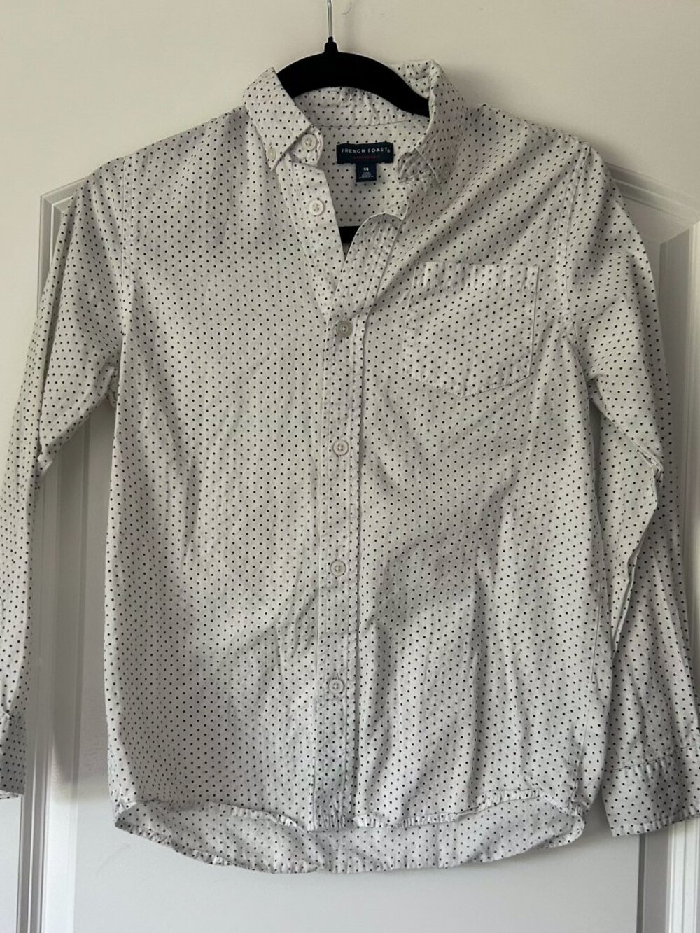 White with black dots button down dress shirt - size 14